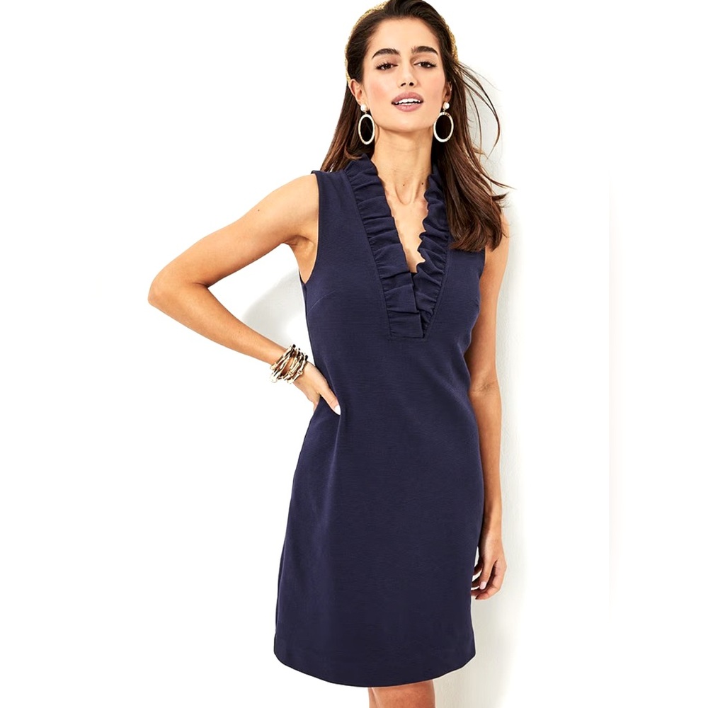 Lilly Pulitzer Navy Midi Dress with Ruffle Detail
